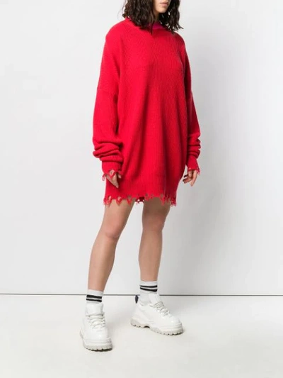UNRAVEL PROJECT RIPPED RIBBED SWEATER DRESS - 红色