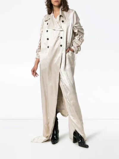 ANN DEMEULEMEESTER DOUBLE BREASTED GATHERED SLEEVE TRENCH COAT - 大地色