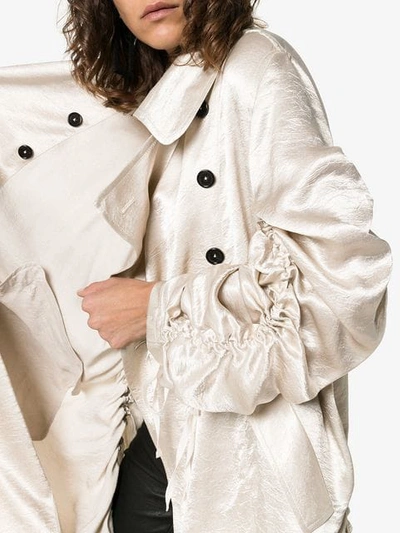 Shop Ann Demeulemeester Double Breasted Gathered Sleeve Trench Coat In Neutrals