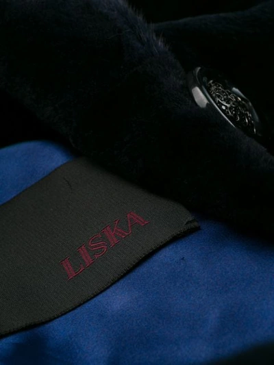 Shop Liska Hooded Fur Coat In Blue