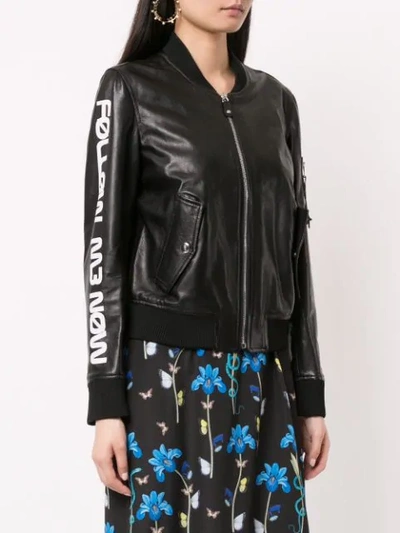 Shop Red Valentino Leather Bomber Jacket In Black