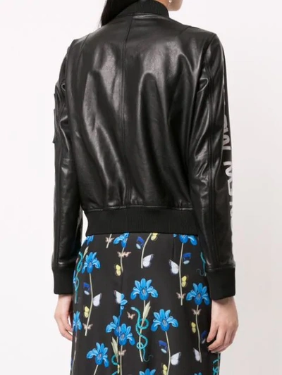 Shop Red Valentino Leather Bomber Jacket In Black