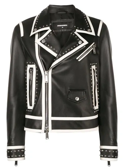 Shop Dsquared2 Contrasting Trim Biker Jacket In Black