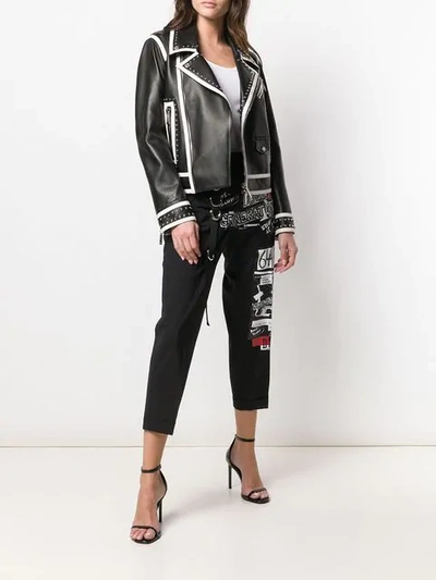 Shop Dsquared2 Contrasting Trim Biker Jacket In Black