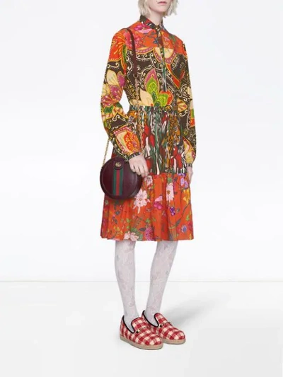 Shop Gucci Patchwork Print Belted Dress In 2259 Orange