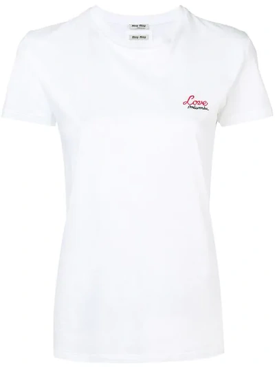 Shop Miu Miu Embroidered T-shirt In F0009 Bianco