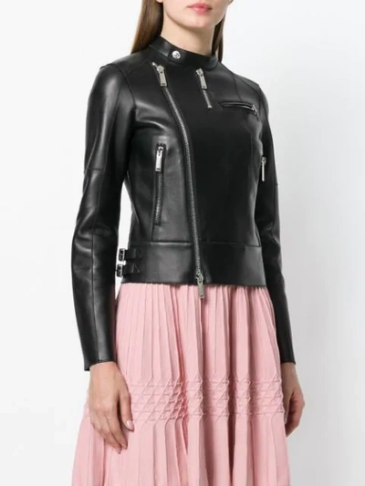 Shop Dsquared2 Band Collar Leather Jacket In Black