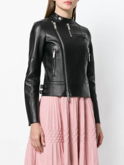 Dsquared2 Band Collar Leather Jacket In Black