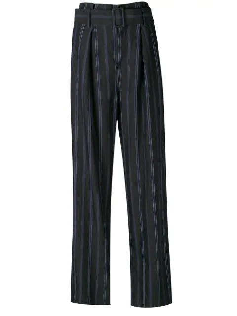 navy and white striped trousers