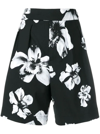 NEIL BARRETT TAILORED FLORAL PATTERN SHORTS - 黑色