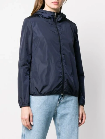 Shop Moncler Cinched Raincoat In Blue