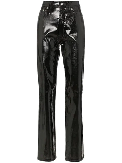 Shop Helmut Lang Straight Leg Patent Leather Trousers In  Black