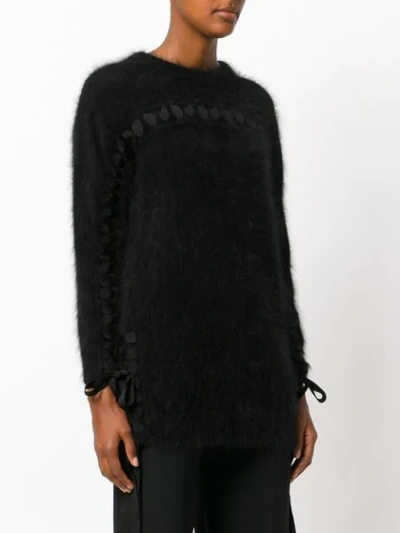 Shop Fendi Tie Detail Fuzzy-knit Sweater In Black