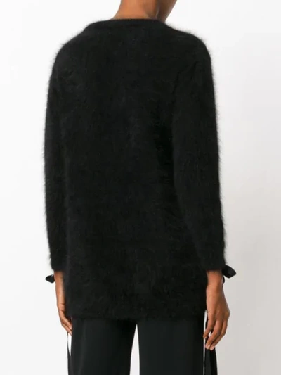 Shop Fendi Tie Detail Fuzzy-knit Sweater In Black