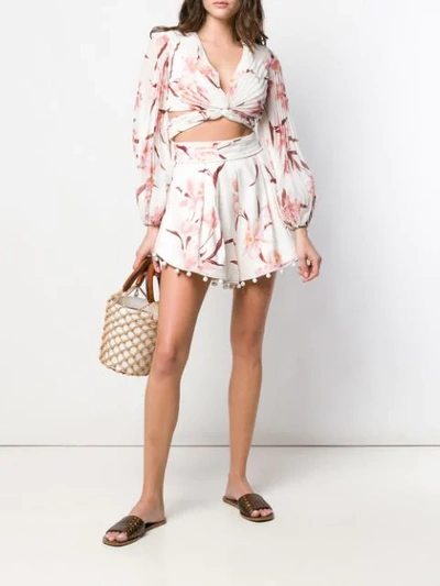 Shop Zimmermann Floral Print Shorts In Ivory/peach Orchid
