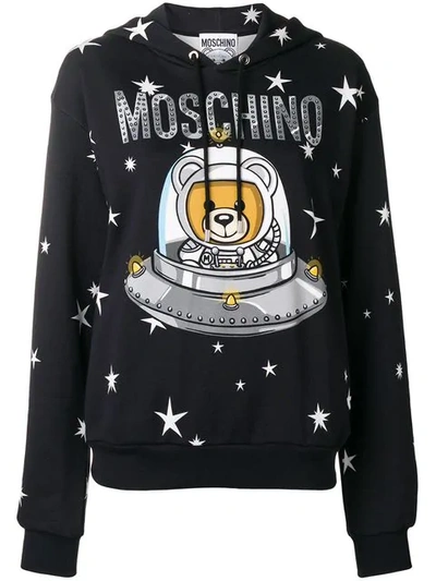 Shop Moschino Space Teddy Hoodie In Black