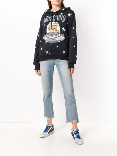Shop Moschino Space Teddy Hoodie In Black