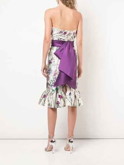 Shop Marchesa Notte Floral Print Strapless Dress In White