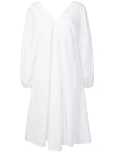 Shop Ganni Broderie Anglaise Dress In 151 Bright White