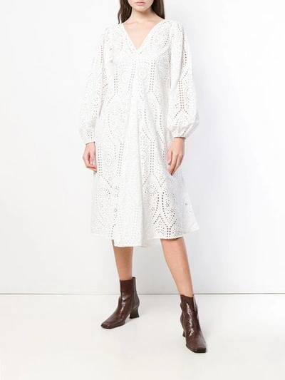 Shop Ganni Broderie Anglaise Dress In 151 Bright White