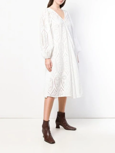 Shop Ganni Broderie Anglaise Dress In 151 Bright White