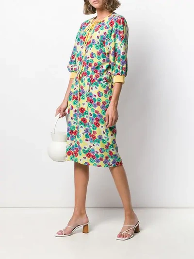 Pre-owned Valentino 1980's Floral Dress In Yellow