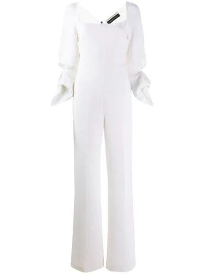 Shop Roland Mouret Ruffled Cuff Jumpsuit In White