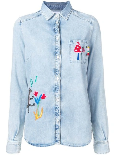 Shop Mira Mikati Fairytale Embroidered Denim Shirt In Blue