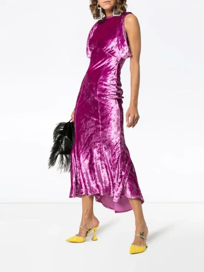 Shop Attico Asymmetric Velvet Midi Dress In Pink