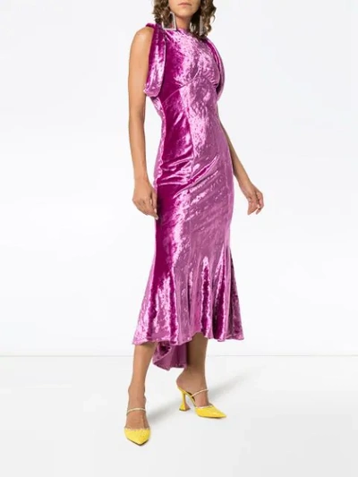 Shop Attico Asymmetric Velvet Midi Dress In Pink