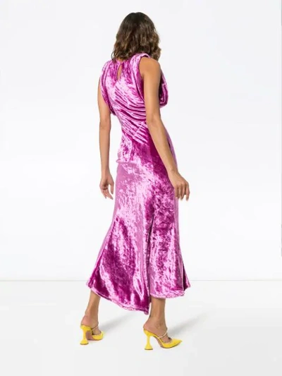 Shop Attico Asymmetric Velvet Midi Dress In Pink