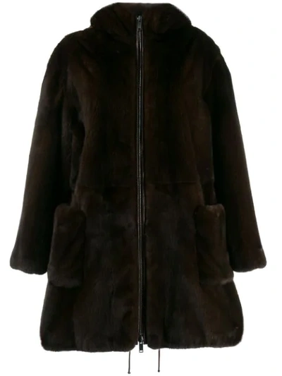 Shop Liska Hooded Coat In Brown