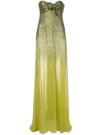 Shop Oscar De La Renta Strapless Gown With Ombré Sequins In Olivine