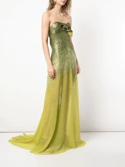 Shop Oscar De La Renta Strapless Gown With Ombré Sequins In Olivine