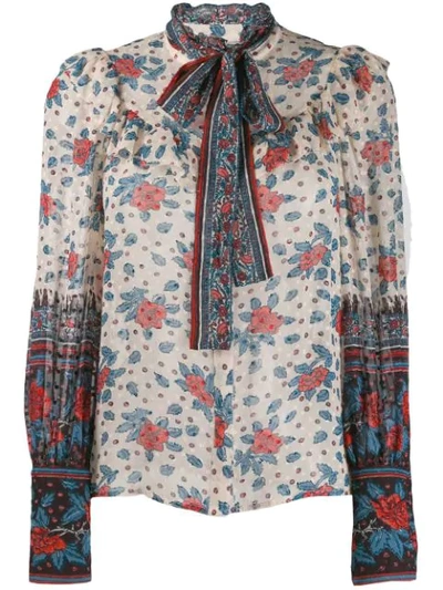 Shop Ulla Johnson Floral Long-sleeve Blouse In Neutrals