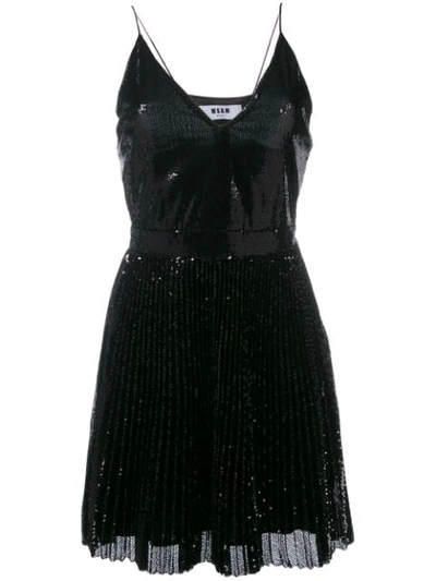 Shop Msgm Sequin Pleated Dress In Black