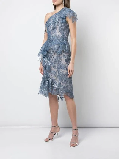 Shop Marchesa One Shoulder Dress In Blue