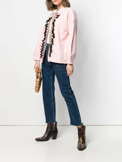 Shop Alessandra Chamonix Fringe Trimmed Bomber Jacket In Pink