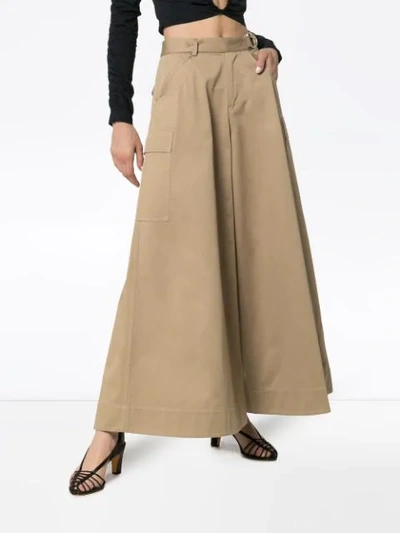 Shop Asai Wide-leg Cargo Trousers In Brown