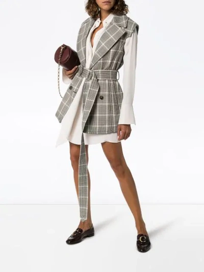 Shop Stella Mccartney Check Belted Waistcoat In Brown