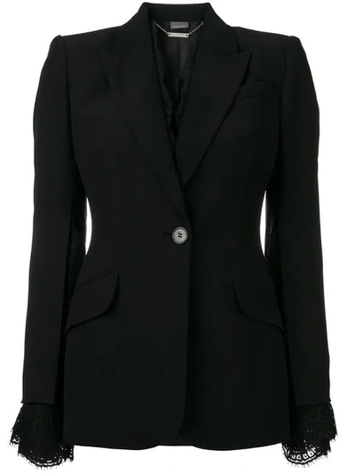 Shop Alexander Mcqueen Kreppblazer Mit Spitzenborten In Black