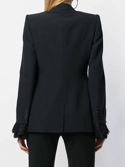 Shop Alexander Mcqueen Kreppblazer Mit Spitzenborten In Black