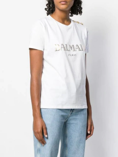 Shop Balmain Logo Printed T-shirt In White