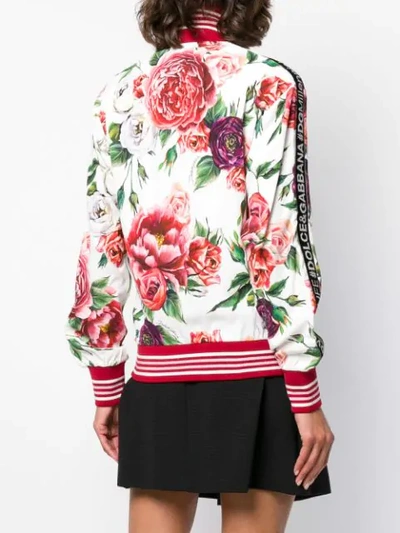 Shop Dolce & Gabbana Peony Print Zip-up Sweatshirt In White