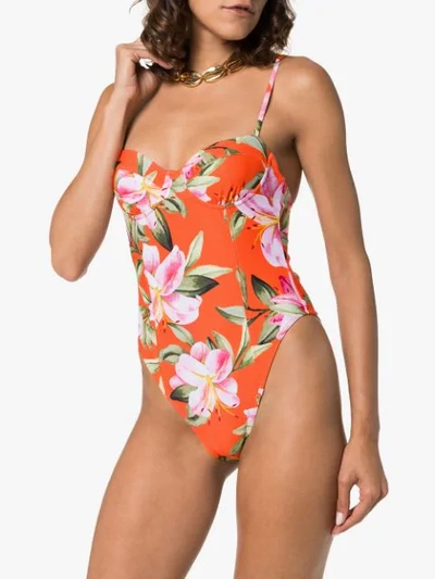 Shop Mara Hoffman Desiree Floral Print Swimsuit In Orange