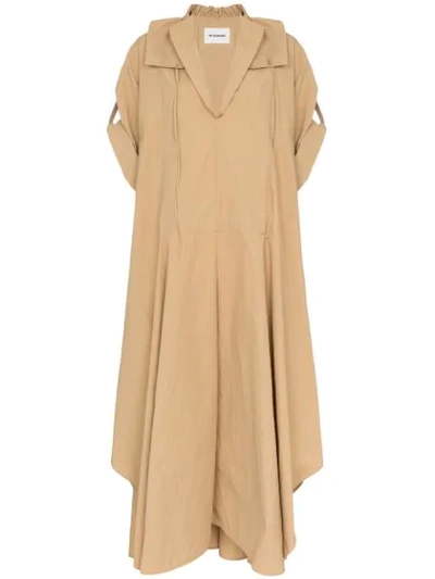 Shop Jil Sander Ruffle Collar Maxi Dress In Brown