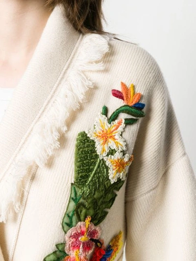Shop Alanui Embroidered Floral Cardigan In Neutrals