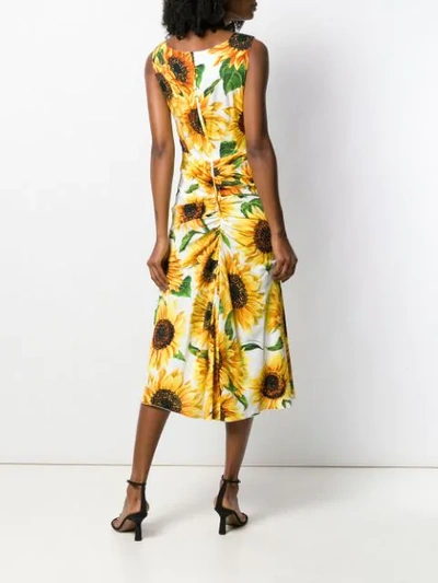 Shop Dolce & Gabbana Sunflower Print Dress In Hahh9 Girasoli Fdo Panna