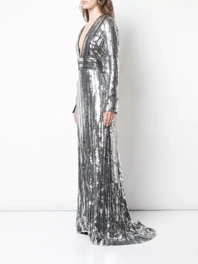 Shop Galvan Sequin Floor-length Evening Gown In Silver