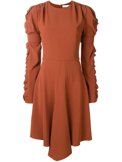Shop Chloé Ruffled Sleeve Flared Dress In Brown